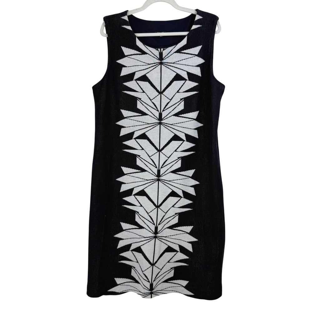 MISOOK Black White Geometric Knit Sleeveless Sheath‎ Dress WOMEN XL